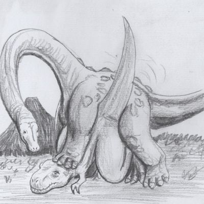 Sauropod and Rex Mating
unknown artist
Keywords: dinosaur;theropod;tyrannosaurus_rex;trex;sauropod;male;female;feral;M/F;from_behind
