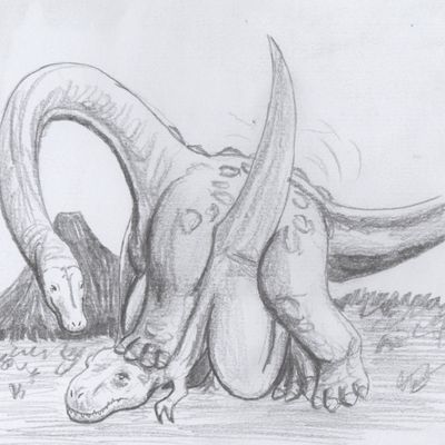 Sauropod and Tyrannosaur Mating
unknown artist
Keywords: dinosaur;sauropod;theropod;tyrannosaurus_rex;trex;male;female;anthro;M/F;from_behind
