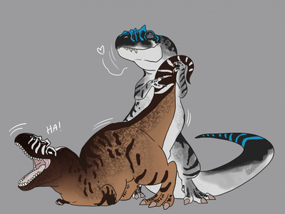 Giganotosaurus Copulation (SFW)
art by savialio
Keywords: videogame;the_isle;dinosaur;theropod;giganotosaurus;male;feral;M/M;M/F;from_behind;suggestive;humor;savialio