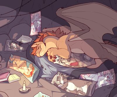 Body Pillow Hoarder (Wings_of_Fire)
art by scafen
Keywords: wings_of_fire;sandwing;qibli;dragon;male;feral;solo;penis;masturbation;scafen