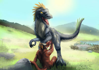 Primal Desires
art by scritt
Keywords: videogame;skyrim;ark_survival_evolved;argonian;dinosaur;theropod;raptor;deinonychus;male;feral;anthro;M/M;penis;oral;scritt