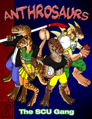 Anthrosaurs The SCU Gang
art by predaguy
Keywords: comic;dinosaur;theropod;raptor;allosaurus;ankylosaurus;male;female;anthro;breasts;non-adult;predaguy