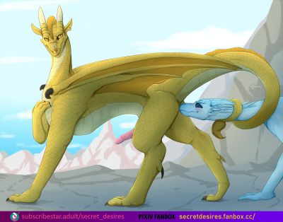 Sand Snorter (Wings_of_Fire)
art by secret_desires
Keywords: wings_of_fire;icewing;sandwing;qibli;winter;dragon;male;feral;M/M;penis;oral;secret_desires