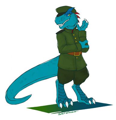 Allosaur Officer
art by sefeiren
Keywords: dinosaur;theropod;allosaurus;male;solo;non-adult;sefeiren