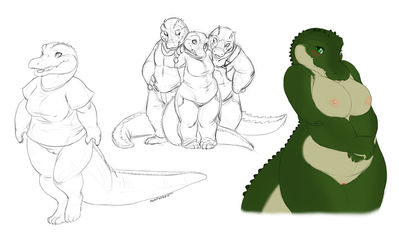 Gator Gal
art by sefeiren
Keywords: crocodilian;alligator;female;anthro;breasts;solo;sefeiren