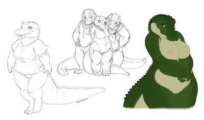 Gator Gal
art by sefeiren
Keywords: crocodilian;alligator;female;anthro;breasts;solo;sefeiren