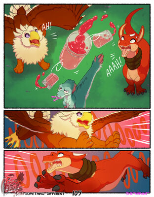 Something Different, page 109
art by sefeiren
Keywords: comic;dragon;gryphon;dinosaur;theropod;raptor;thistle;kindle;male;female;feral;humor;non-adult;frisky-ferals;sefeiren
