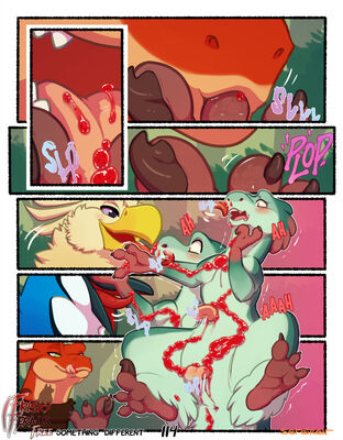 Something Different, page 114
art by sefeiren
Keywords: comic;dragon;gryphon;dinosaur;theropod;raptor;thistle;kindle;male;female;feral;M/F;penis;oral;suggestive;humor;frisky-ferals;sefeiren