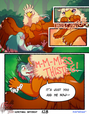Something Different, page 128
art by sefeiren
Keywords: comic;dinosaur;theropod;raptor;gryphon;thistle;male;female;feral;M/F;cowgirl;suggestive;frisky-ferals;sefeiren