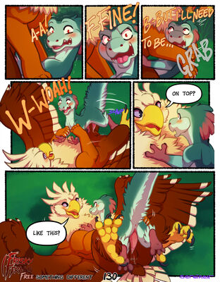 Something Different, page 130
art by sefeiren
Keywords: comic;dinosaur;theropod;raptor;gryphon;thistle;M/F;penis;vagina;cowgirl;missionary;suggestive;spooge;frisky-ferals;sefeiren