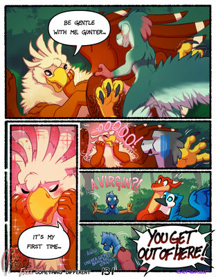 Something Different, page 131
art by sefeiren
Keywords: comic;dinosaur;theropod;raptor;gryphon;thistle;male;female;feral;M/F;penis;missionary;suggestive;humor;frisky-ferals;sefeiren