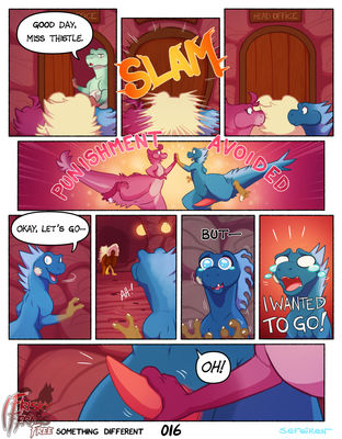 Something Different, page 16
art by sefeiren
Keywords: comic;gryphon;thistle;dinosaur;theropod;raptor;male;female;feral;M/F;penis;masturbation;closeup;humor;frisky-ferals;sefeiren