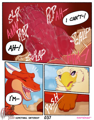 Something Different, page 37
art by sefeiren

Keywords: comic;thistle;kindle;dragon;gryphon;male;female;feral;M/F;penis;cowgirl;vaginal_penetration;closeup;spooge;frisky-ferals;sefeiren
