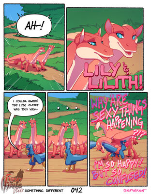 Something Different, page 42
art by sefeiren

Keywords: comic;lily;lilith;dragoness;dinosaur;theropod;raptor;male;female;feral;M/F;penis;suggestive;humor;frisky-ferals;sefeiren
