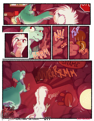 Something Different, page 77
art by sefeiren
Keywords: comic;dinosaur;theropod;raptor;male;female;feral;M/F;solo;non-adult;frisky-ferals;sefeiren