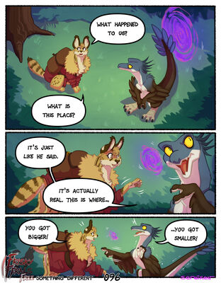Something Different, page 96
art by sefeiren
Keywords: comic;furry;canine;dinosaur;theropod;raptor;male;female;feral;M/F;non-adult;frisky-ferals;sefeiren
