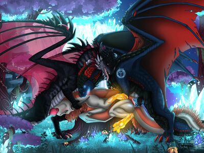 Forest Spitroast
art by senjio
Keywords: dragon;dragoness;male;female;feral;M/F;threeway;spitroast;penis;missionary;vaginal_penetration;senjio