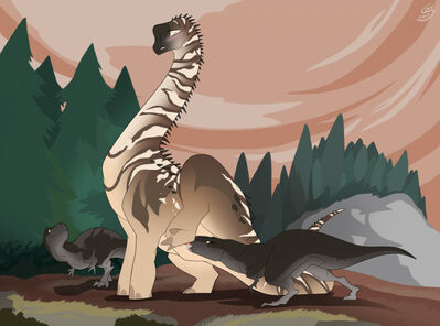 New Hunt Method
art by sevenma
Keywords: dinosaur;theropod;sauropod;argentinosaurus;tyrannosaurus_rex;trex;daspletosaurus;male;feral;penis;oral;spooge;sevenma