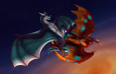 Mating in the Sky
art by shadarrius
Keywords: dragon;dragoness;wyvern;male;female;feral;M/F;penis;missionary;vaginal_penetration;spooge;shadarrius