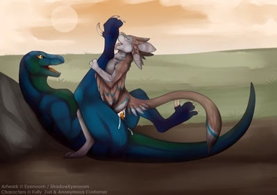 Riding The Raptor
art by shadoweyenoom
Keywords: dragoness;dinosaur;theropod;raptor;male;female;feral;anthro;M/F;penis;cowgirl;vaginal_penetration;spooge;shadoweyenoom