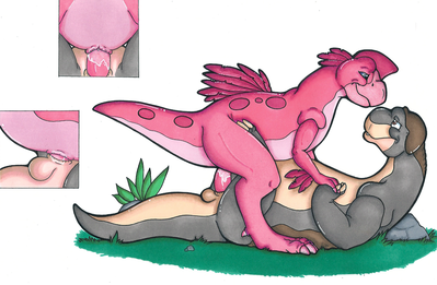 Ruby and Littlefoot Mating
art by shadowpelt
Keywords: cartoon;land_before_time;lbt;dinosaur;sauropod;apatosaurus;theropod;oviraptor;littlefoot;ruby;male;female;anthro;M/F;penis;cowgirl;vaginal_penetration;closeup;spooge;shadowpelt