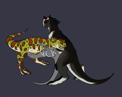 Carnotaurus Spitroast
art by shadowwolfhunter
Keywords: dinosaur;theropod;raptor;deinonychus;carnotaurus;male;feral;M/M;threeway;spitroast;penis;anal;oral;shadowwolfhunter