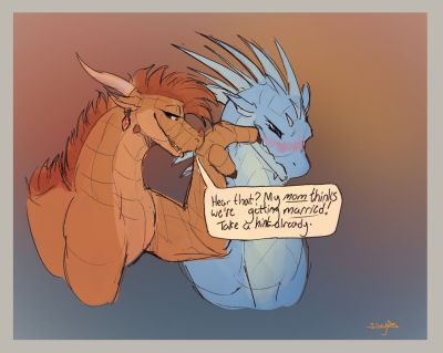 Married (Wings_of_Fire)
art by shayda
Keywords: wings_of_fire;sandwing;icewing;qibli;winter;dragon;male;feral;M/M;suggestive;humor;shayda