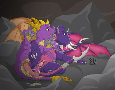 Spyro and Cynder
art by sherwood
Keywords: videogame;spyro_the_dragon;cynder;spyro;dragon;dragoness;male;female;feral;M/F;penis;vagina;spoons;suggestive;spooge;sherwood
