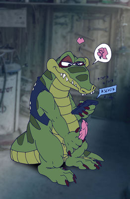 Krunch (Donkey Kong)
art by she_s_a_monkey
Keywords: videogame;donkey_kong;crocodilian;alligator;krunch;male;anthro;solo;penis;masturbation;she_s_a_monkey