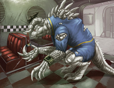 Deathclaw
art by shia
Keywords: videogame;fallout;reptile;lizard;deathclaw;male;anthro;solo;non-adult;shia