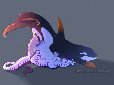 Orca and Dragoness Hybrid
art by shinigamisquirrel
Keywords: dragoness;furry;equine;horse;zebra;hybrid;cetacean;orca;male;female;feral;M/F;penis;missionary;vaginal_penetration;shinigamisquirrel
