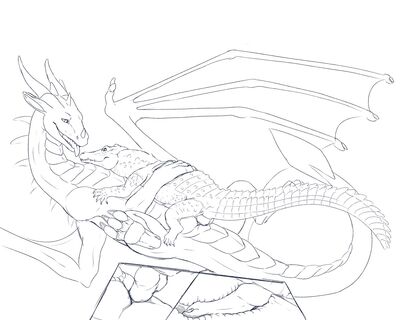 Syrazor and Crocodile
art by shinigamisquirrel
Keywords: dragon;syrazor;crocodilian;crocodile;male;feral;M/M;penis;missionary;anal;internal;closeup;spooge;shinigamisquirrel