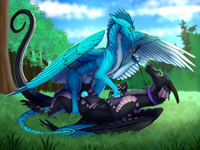 Dommy Dragoness (Wings_of_Fire)
art by silipinfox1298
Keywords: wings_of_fire;rainwing;nightwing;hybrid;dragoness;female;feral;lesbian;bondage;missionary;strapon;dildo;masturbation;vaginal_penetration;spooge;silipinfox1298