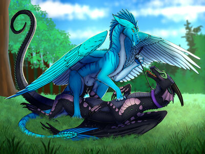 Dommy Dragonness Knotted (Wings_of_Fire)
art by silipinfox1298
Keywords: wings_of_fire;rainwing;nightwing;hybrid;dragoness;female;feral;bondage;lesbian;missionary;dildo;masturbation;strapon;vaginal_penetration;spooge;silipinfox1298