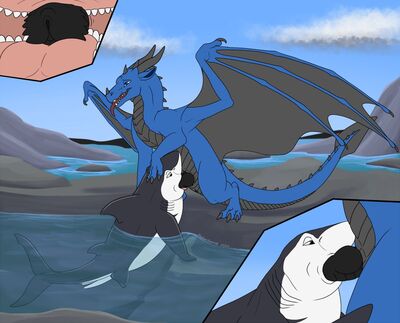 Shark Feeding
art by silipinfox1298
Keywords: cartoon;fish_tale;dragon;syrazor;lenny;shark;male;feral;M/M;penis;oral;closeup;internal;silipinfox1298