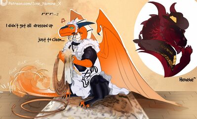 Cleaning Duty 1 (Wings_of_Fire)
art by sine_nomine_x
Keywords: wings_of_fire;skywing;nightwing;hybrid;dragon;male;feral;M/M;suggestive;maid;sine_nomine_x