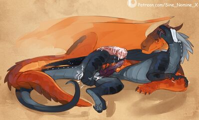 Clay and Starflight 2 (Wings_of_Fire)
art by sine_nomine_x
Keywords: wings_of_fire;mudwing;nightwing;clay;starflight;dragon;male;feral;M/M;penis;cowgirl;masturbation;spooge;sine_nomine_x