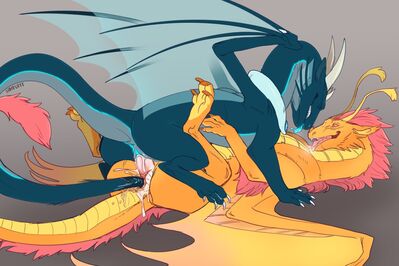 Double Pleasure
art by sinpufff
Keywords: dragon;dragoness;male;female;feral;M/F;penis;cowgirl;vaginal_penetration;anal;tailplay;masturbation;spooge;sinpufff