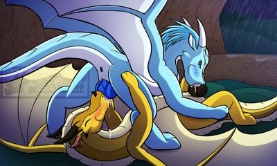 Shelter From The Rain (Wings_of_Fire)
art by sirkittcat
Keywords: wings_of_fire;icewing;sandwing;qibli;winter;dragon;male;feral;M/M;penis;69;oral;spooge;sirkittcat