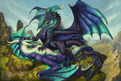 Intimate Encounter
art by sixthleafclover
Keywords: dragon;dragoness;wyvern;male;female;feral;M/F;penis;cowgirl;suggestive;sixthleafclover