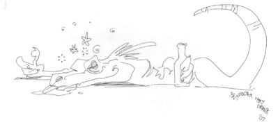 Drunk
art by skadjer
Keywords: dinosaur;theropod;raptor;deinonychus;male;feral;solo;humor;skadjer