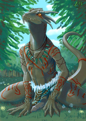 Tribal Dragon
art by slash0x
Keywords: dragon;male;anthro;solo;penis;slash0x