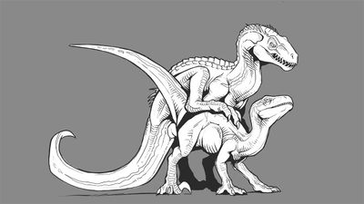 Indoraptor and Blue Mating
art by slash0x
Keywords: jurassic_world;dinosaur;theropod;raptor;indoraptor;deinonychus;blue;male;female;feral;M/F;penis;from_behind;slash0x