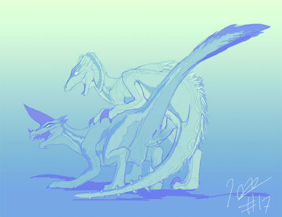 Jaggi and Baggi Mating
art by slash0x
Keywords: videogame;monster_hunter;bird_wyvern;jaggi;baggi;male;female;feral;M/F;penis;cloaca;from_behind;suggestive;spooge;slash0x