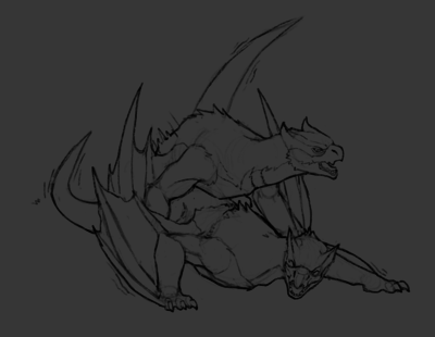 Nargacugas Mating
art by slash0x
Keywords: videogame;monster_hunter;dragon;dragoness;wyvern;nargacuga;male;female;feral;M/F;from_behind;suggestive;slash0x