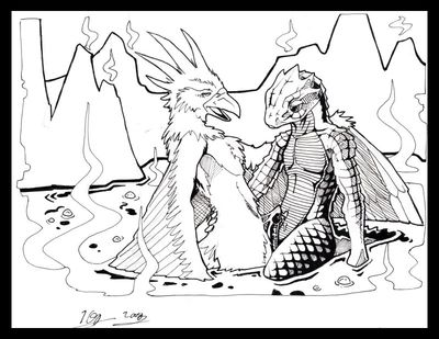 Phoenix Love
art by slash0x
Keywords: lizard;avian;bird;phoenix;male;female;anthro;M/F;penis;spooge;slash0x