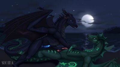 Darkstalker and Fathom (Wings_of_Fire)
art by slo1ka
Keywords: wings_of_fire;nightwing;seawing;fathom;darkstalker;dragon;male;feral;M/M;penis;missionary;masturbation;slo1ka