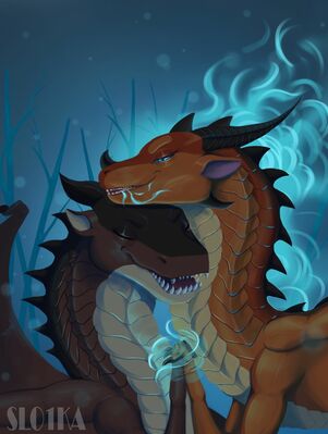 Clay and Peril (Wings_of_Fire)
art by slo1ka
Keywords: wings_of_fire;skywing;mudwing;clay;peril;dragon;dragoness;male;female;feral;M/F;romance;non-adult;slo1ka