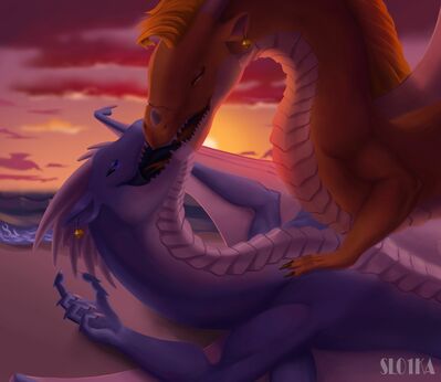 Sex on the Beach (Wings_of_Fire)
art by slo1ka
Keywords: wings_of_fire;sandwing;icewing;qibli;winter;dragon;male;feral;M/M;suggestive;beach;slo1ka