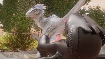 Raptor Rides Toothless
art by sloththemilf
Keywords: how_to_train_your_dragon;httyd;night_fury;toothless;dragon;dinosaur;theropod;raptor;male;feral;M/F;penis;reverse_cowgirl;cloacal_penetration;cgi;sloththemilf